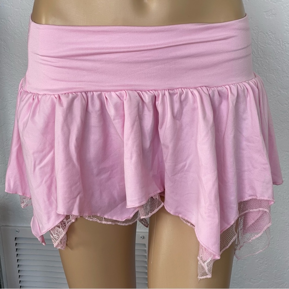 Y2K Light pink asymmetrical lace trim mini skirt